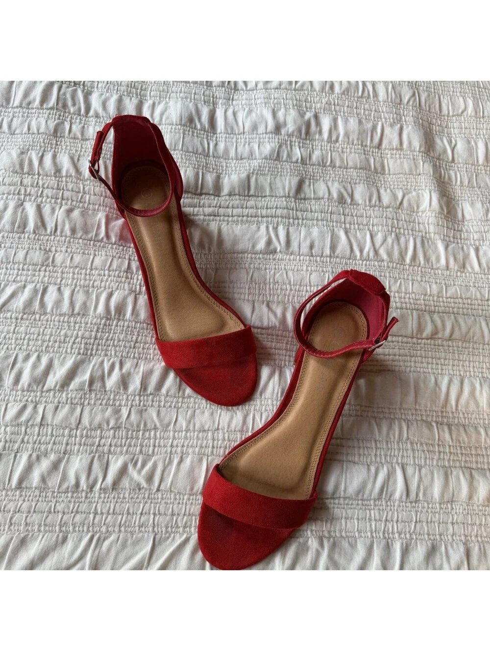 City Classified Red Faux Suede Ankle Strap Block Heel Sandals Size 9